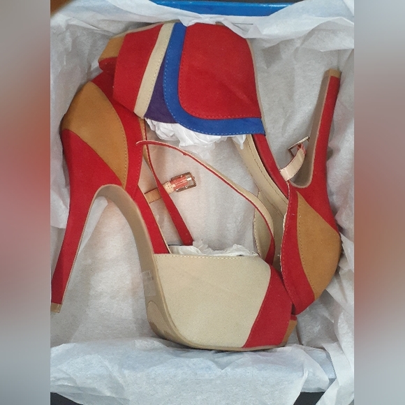 Red Multi Color Suede Pumps - Picture 7 of 7